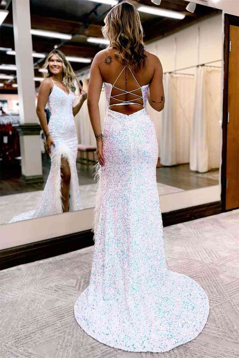 Kadrina |Mermaid V Neck Sequins Long Prom Dress with Slit - Prom Dress - DINIBLO 