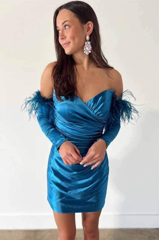 Rosalyn |Sheath Satin Strapless Homecoming Dress with Long Sleeves - Homecoming Dress - DINIBLO 