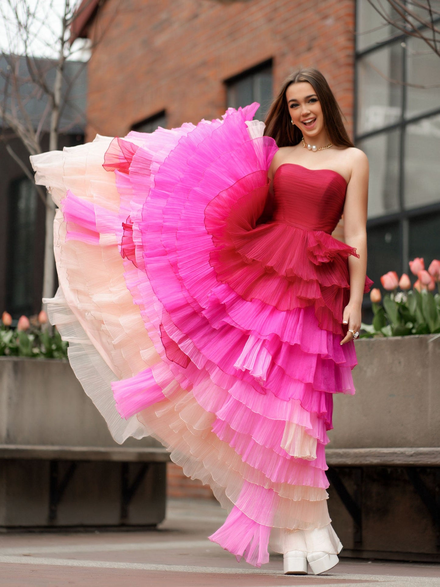 Xiomara | Sweetheart Pleated Bodice Long Prom Dress with Ruffles - Prom Dress - DINIBLO 