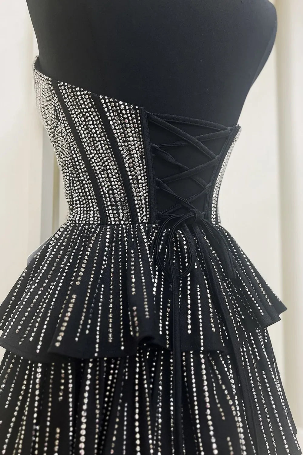 Glitter Black Strapless A-Line Corset Short Homecoming Dress with Beading - Homecoming Dresses - DINIBLO 