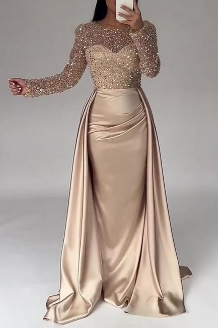 Gorgeous Long A-line Beading Sequined Prom Dresses with Long Sleeves - Prom Dresses - DINIBLO 