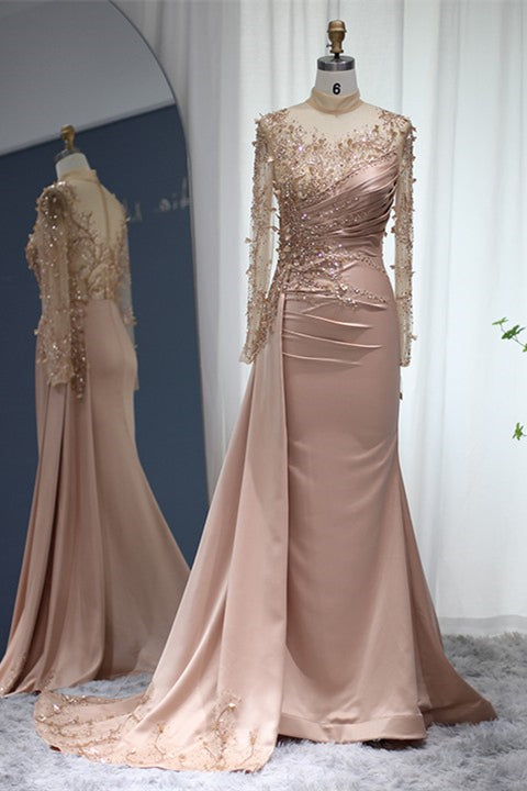 Gorgeous Long High Neck Beading Sequined Prom Dress With Long Sleeves - Prom Dresses - DINIBLO 