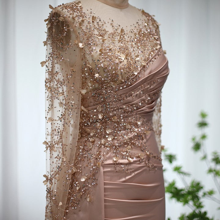 Gorgeous Long High Neck Beading Sequined Prom Dress With Long Sleeves - Prom Dresses - DINIBLO 