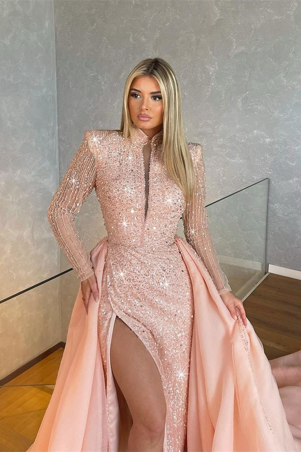 Gorgeous Long-Sleeve Split Mermaid Evening Gowns With Beads - Prom Dresses - DINIBLO 