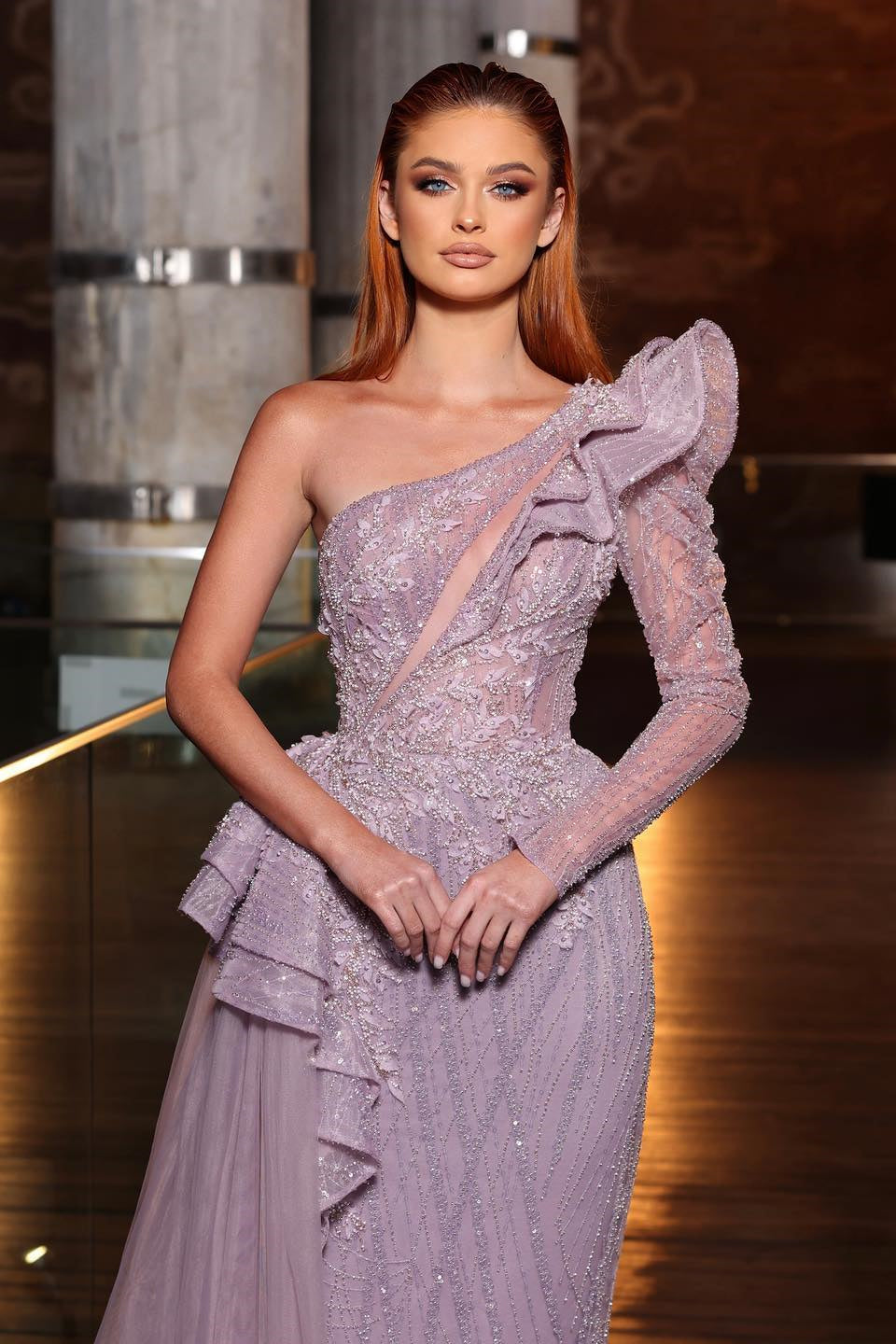 Gorgeous One Shoulder Long Sleeve Sequined A-line Prom Dress With Ruffles - Prom Dresses - DINIBLO 