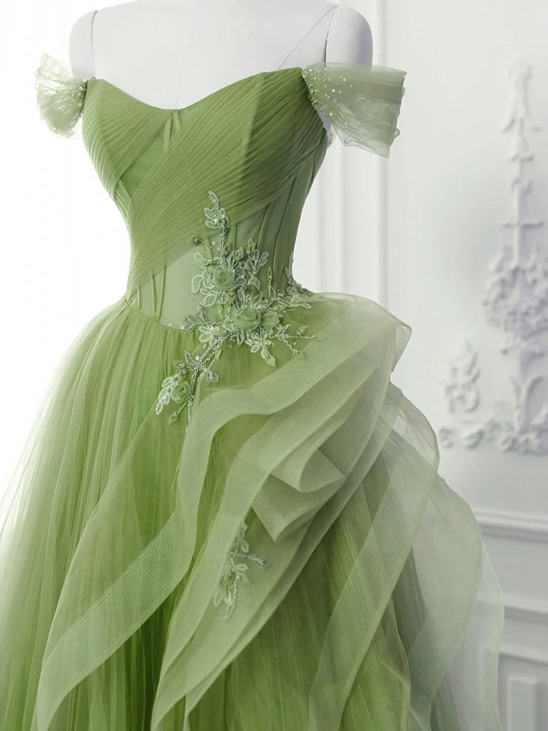 Saflor | Green A-Line Off Shoulder Long Prom Dress Lace Long Evening Dress - Prom Dress - DINIBLO 