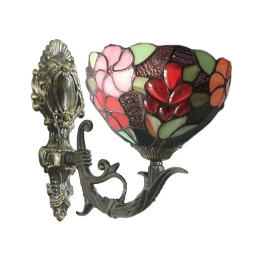 Hand-Cut Glass Floral Wall Sconce with Tiffany Bowl Design in Brass -  - DINIBLO 