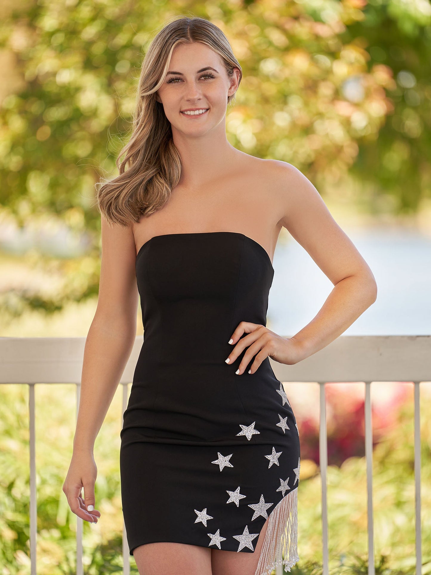 Helene |Sheath Black Strapless Satin Homecoming Dress With Star - Homecoming Dresses - DINIBLO 