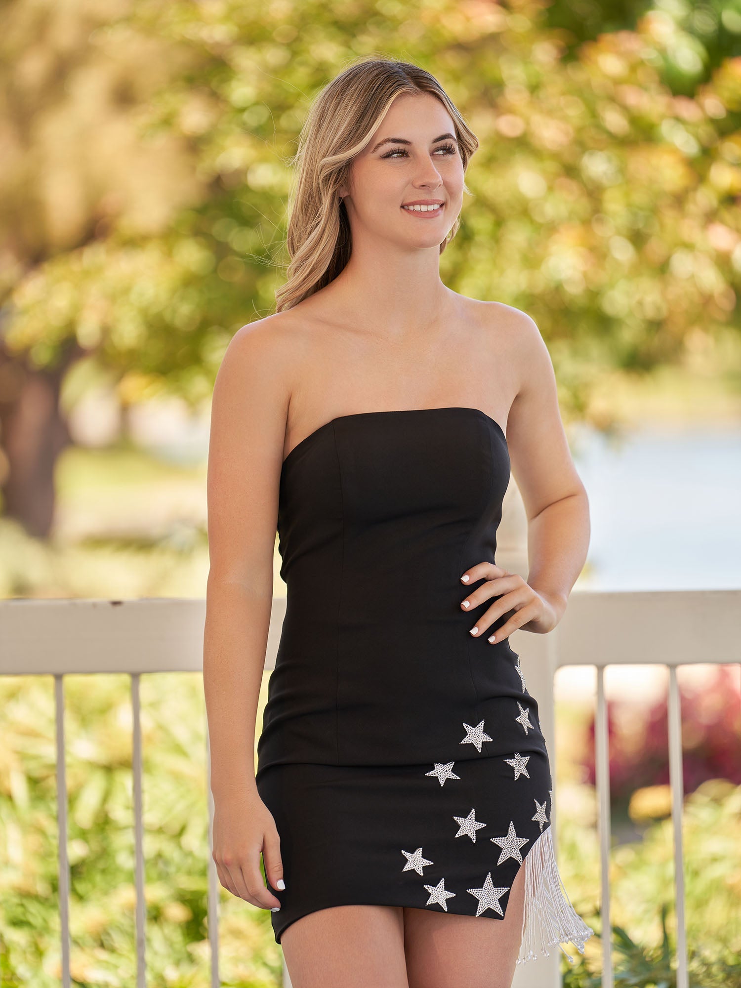 Helene |Sheath Black Strapless Satin Homecoming Dress With Star - Homecoming Dresses - DINIBLO 