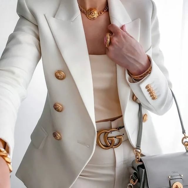 White Double Breasted Blazer -  - DINIBLO 