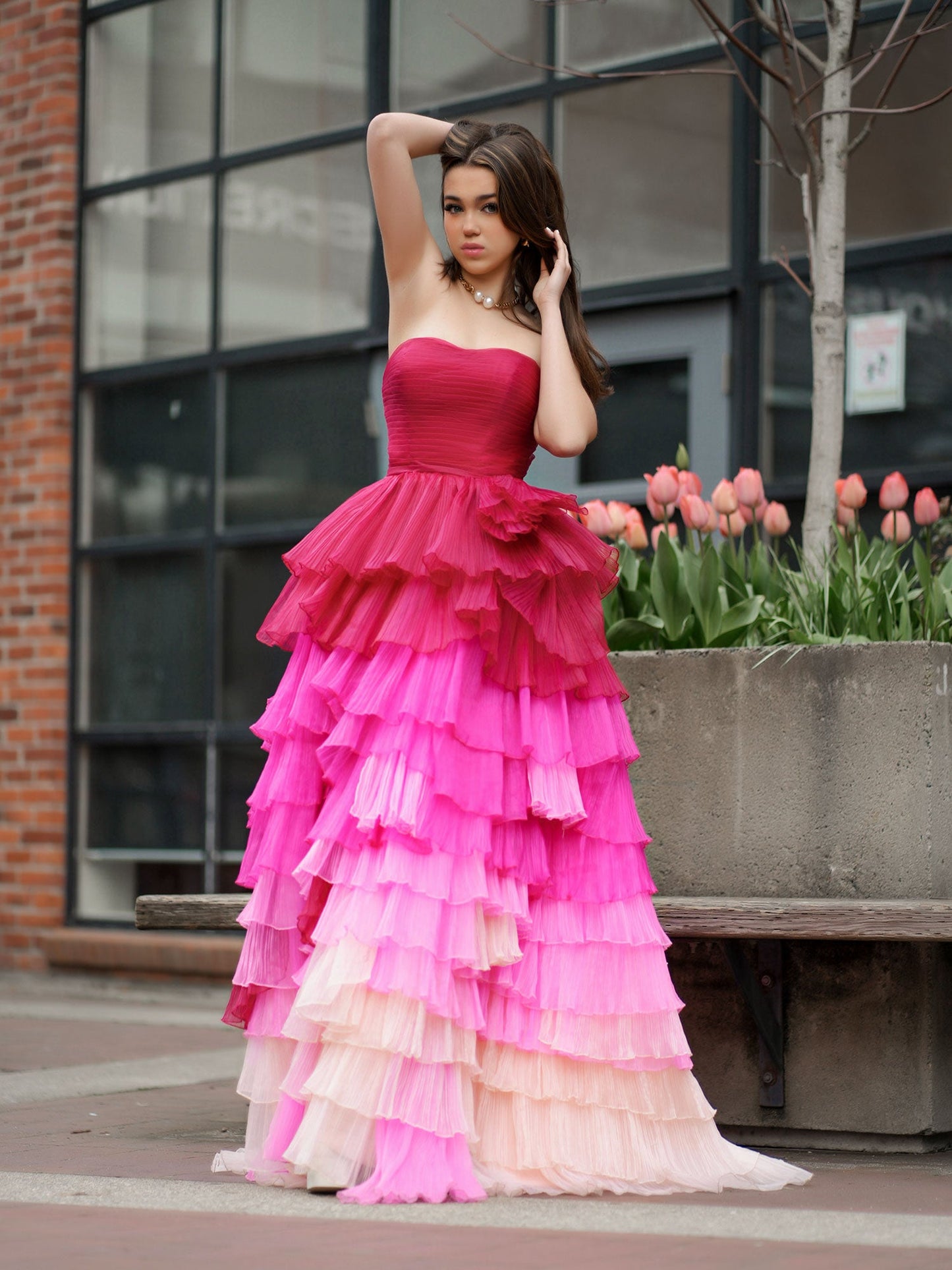 Xiomara | Sweetheart Pleated Bodice Long Prom Dress with Ruffles - Prom Dress - DINIBLO 