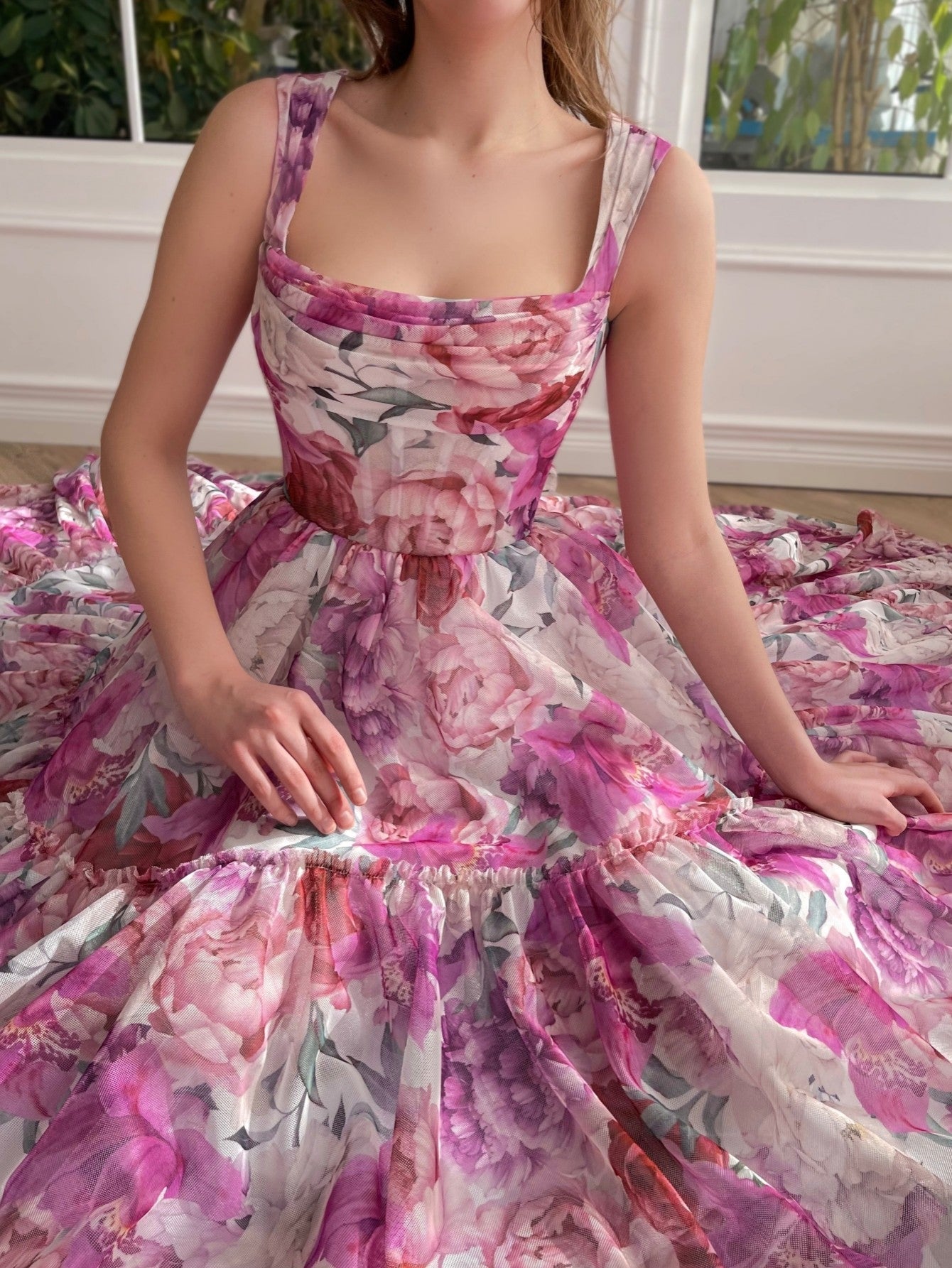 A Line Floral Pink Long Prom Dress - Prom Dress - DINIBLO 