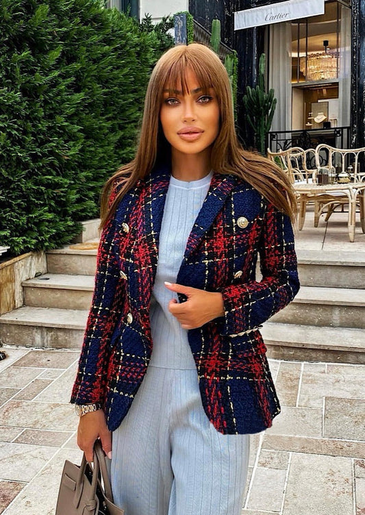 Navy-Red Tweed Blazer -  - DINIBLO 