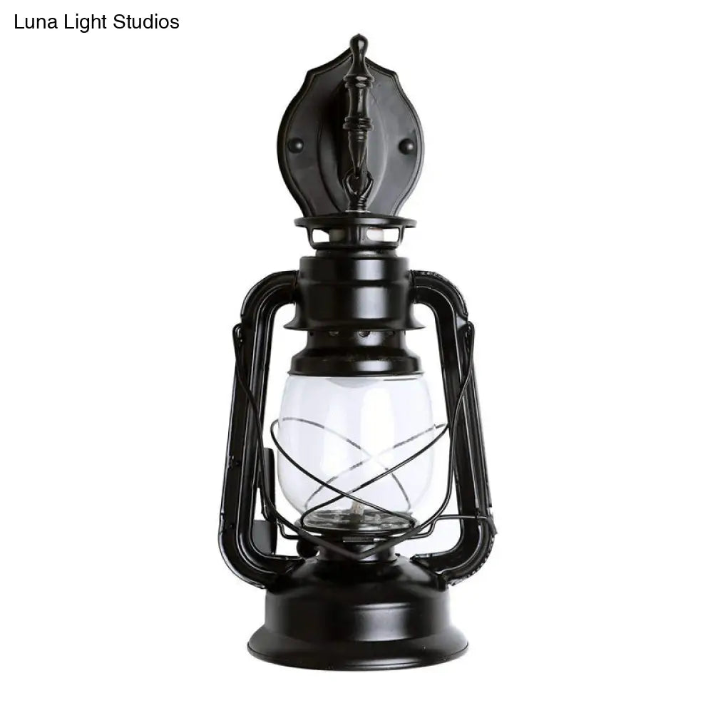 Industrial 1-Light Wall Lamp with Lantern Glass Shade in Black -  - DINIBLO 