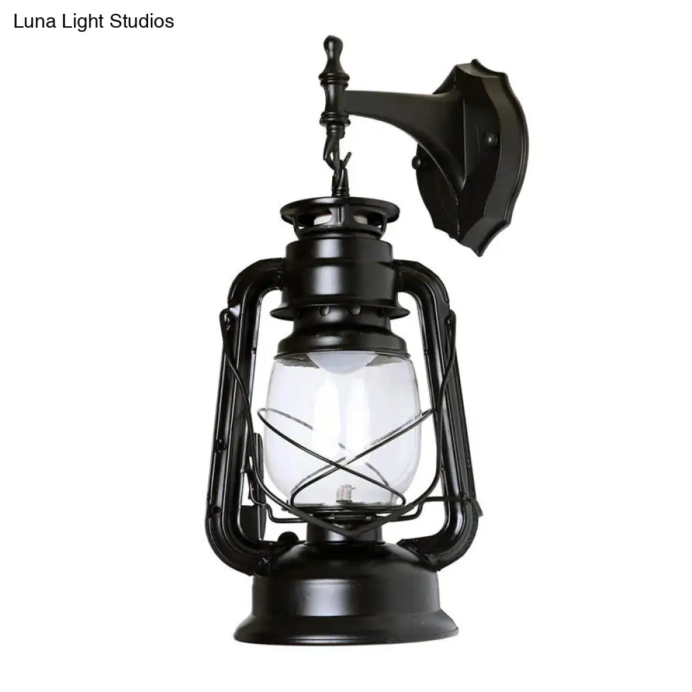 Industrial 1-Light Wall Lamp with Lantern Glass Shade in Black -  - DINIBLO 