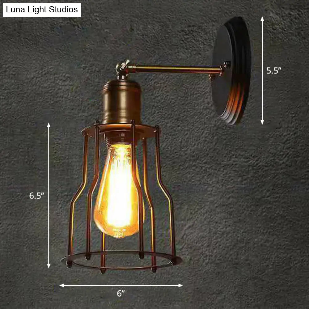 Industrial Black Metal Wall Lamp with Swivel Arm and Cage Shade -  - DINIBLO 