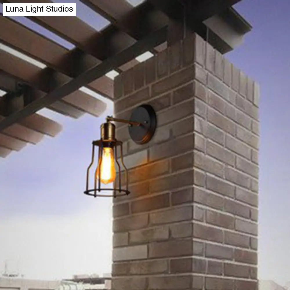 Industrial Black Metal Wall Lamp with Swivel Arm and Cage Shade -  - DINIBLO 