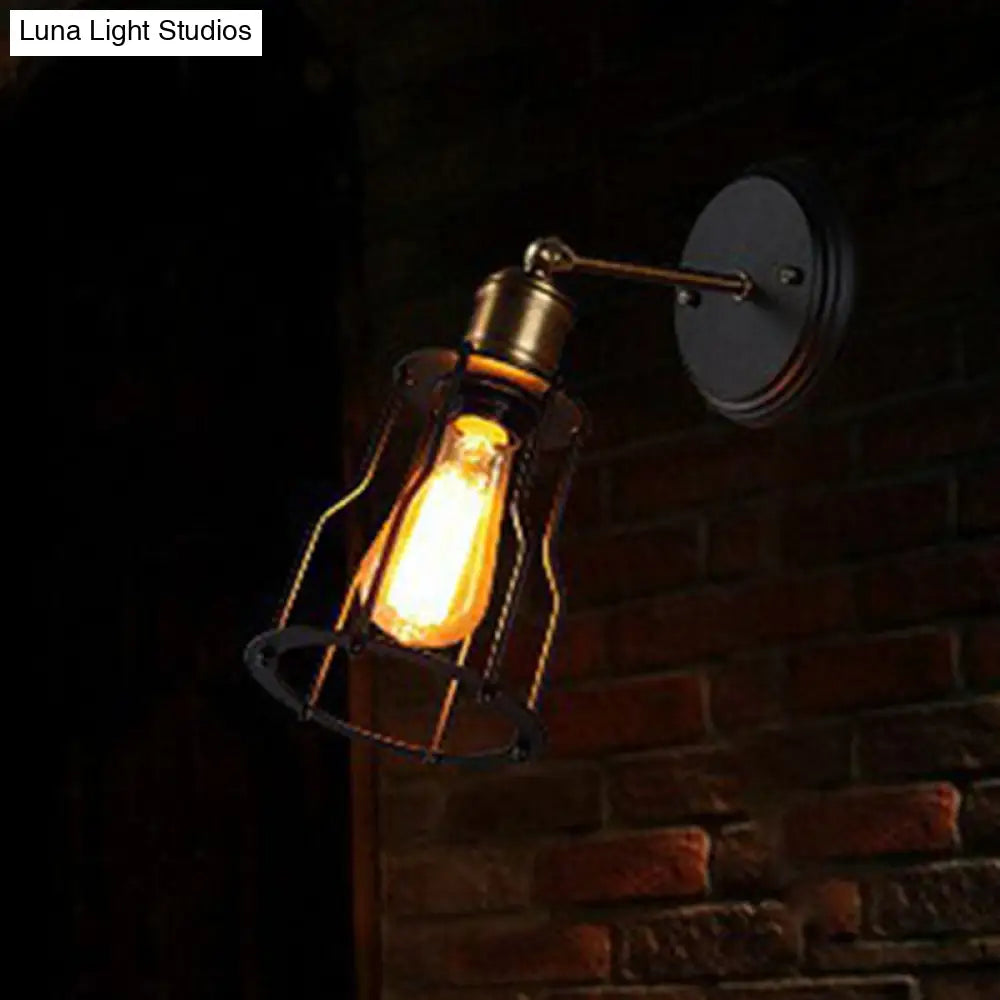 Industrial Black Metal Wall Lamp with Swivel Arm and Cage Shade -  - DINIBLO 