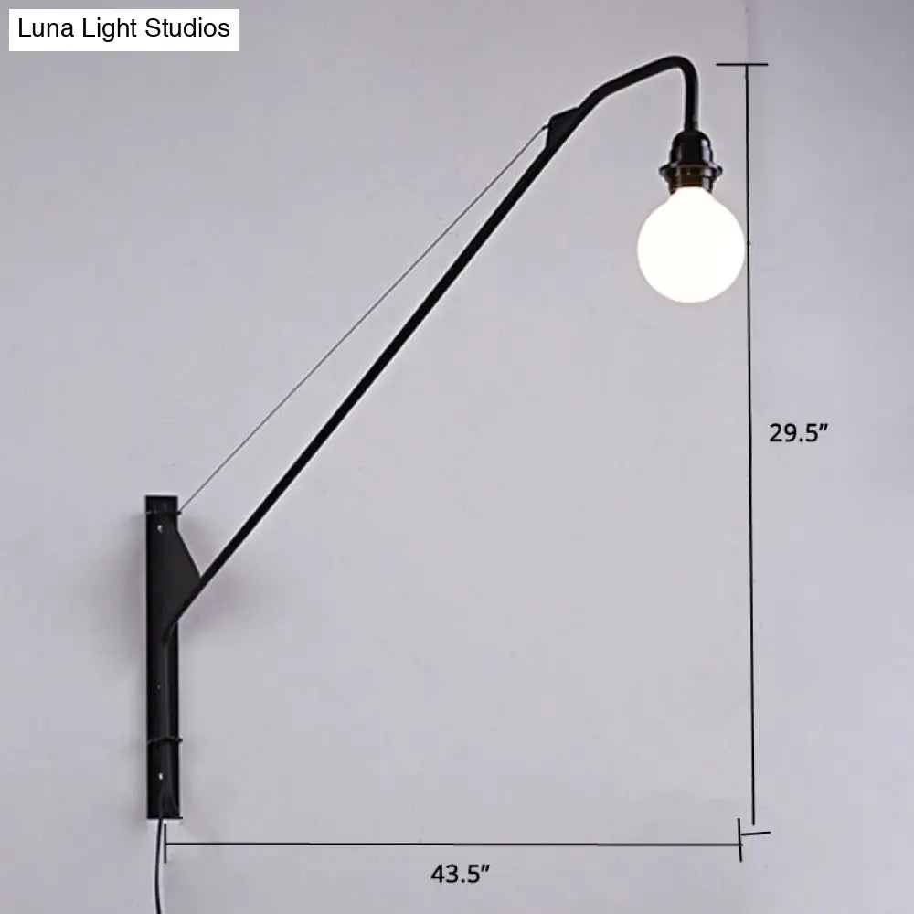 Industrial Black Metal Wall Sconce with Open Bulb Design for Fishing Rod Lamp Fixture -  - DINIBLO 