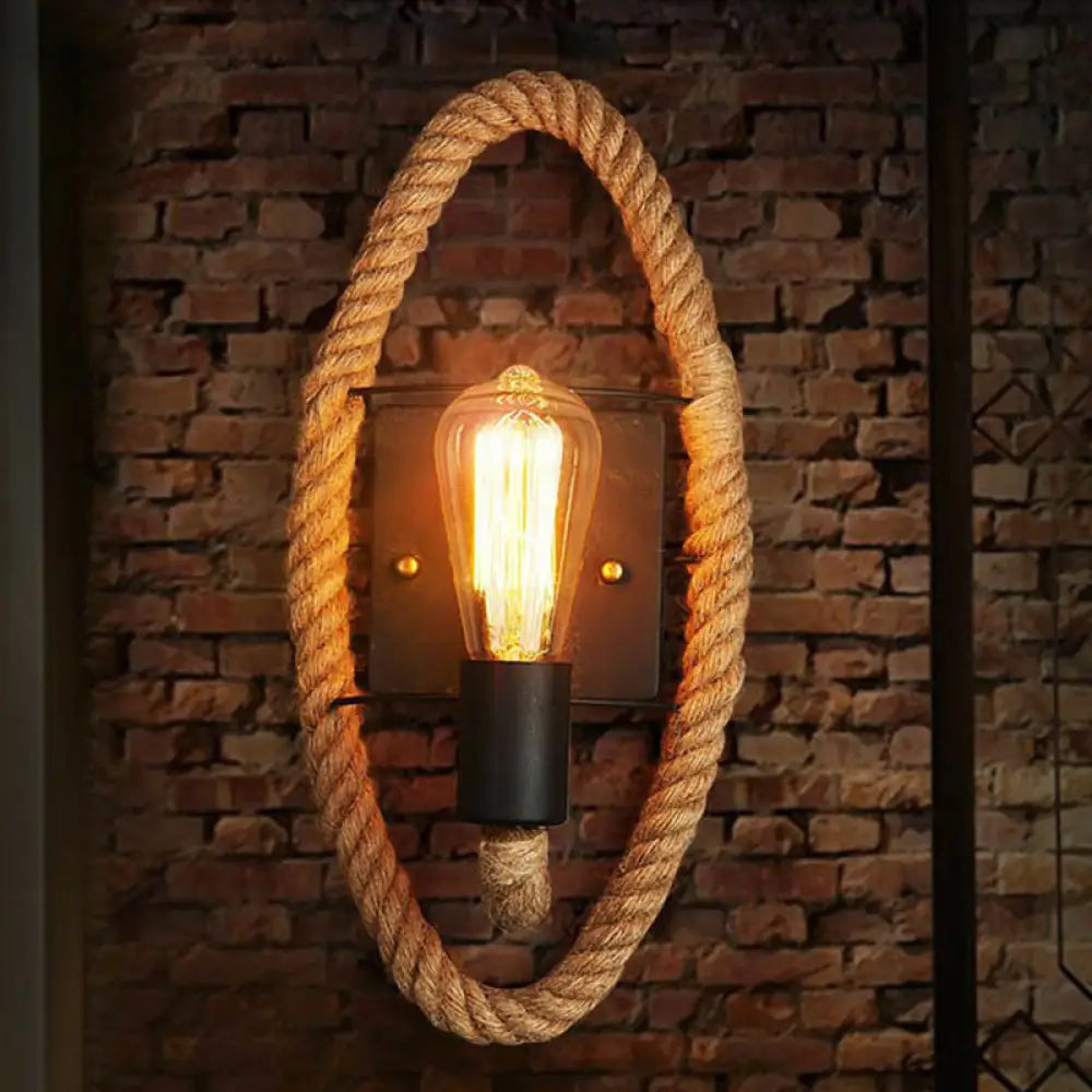 Industrial Black Open Bulb Wall Lamp - Single-Bulb Iron Light with Hemp Rope - Corridor Wall Mounted -  - DINIBLO 