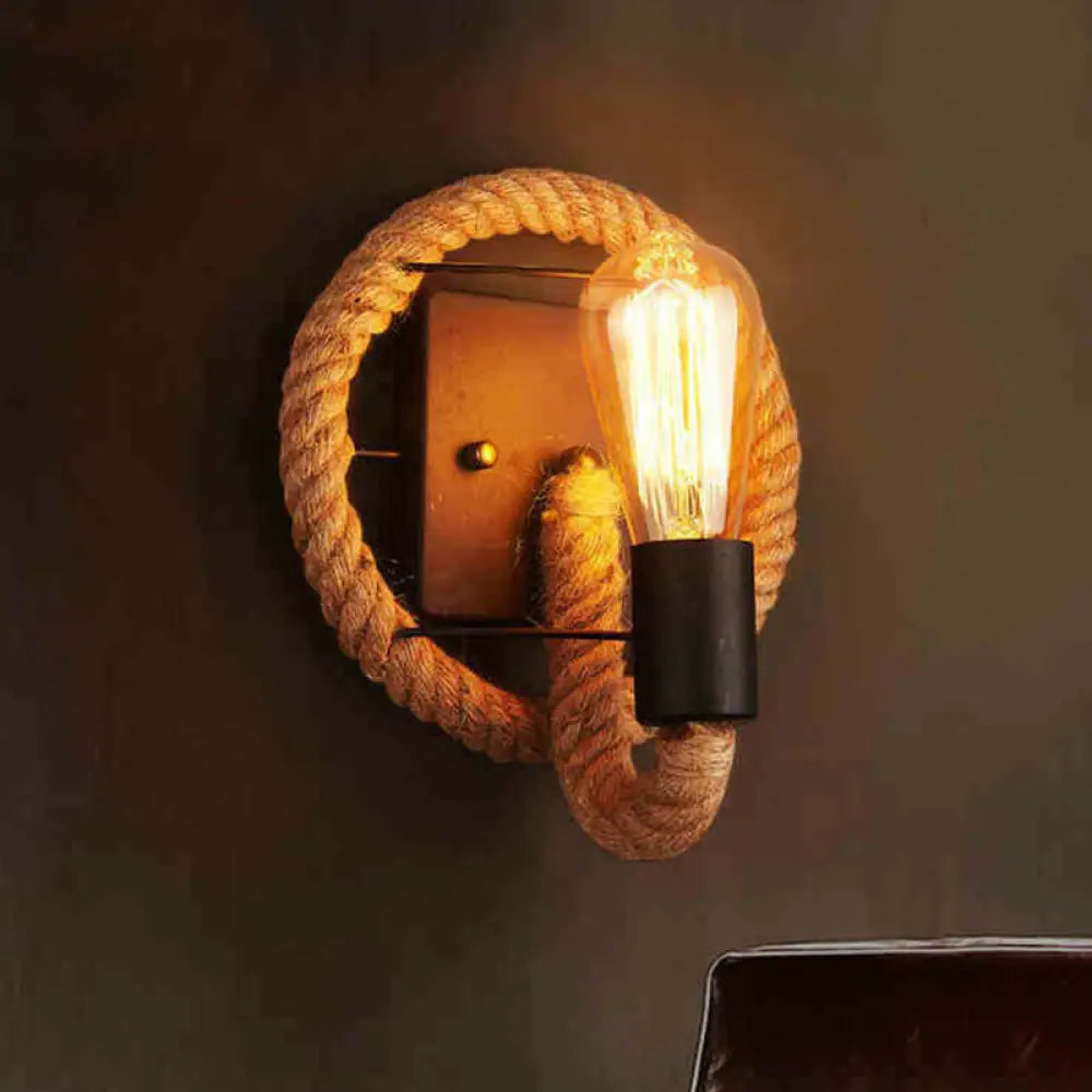 Industrial Black Open Bulb Wall Lamp - Single-Bulb Iron Light with Hemp Rope - Corridor Wall Mounted -  - DINIBLO 