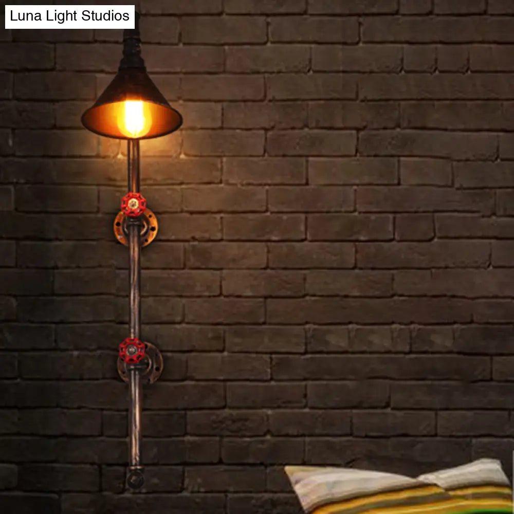 Industrial Funnel Iron Wall Light with Decorative Water Valve - Rustic Single Mount Fixture -  - DINIBLO 