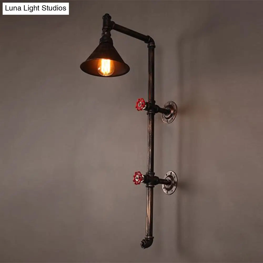 Industrial Funnel Iron Wall Light with Decorative Water Valve - Rustic Single Mount Fixture -  - DINIBLO 