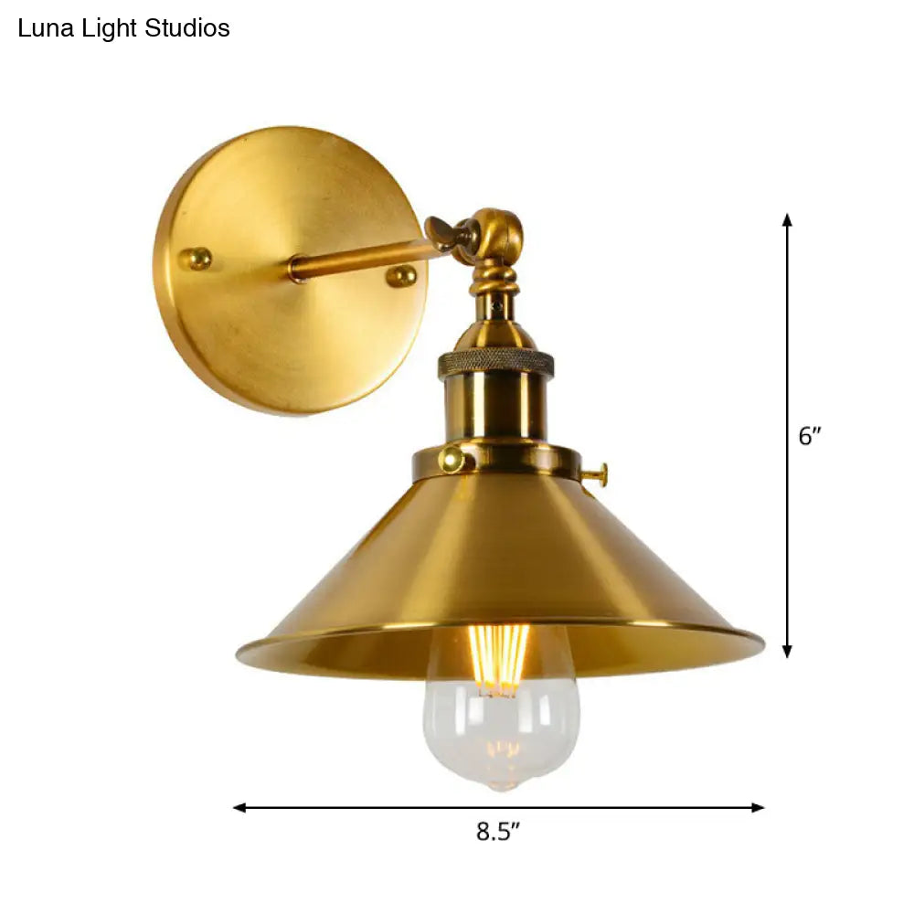 Industrial Gold Wall Lamp with Conical Pivot Shade for Bedside Reading -  - DINIBLO 