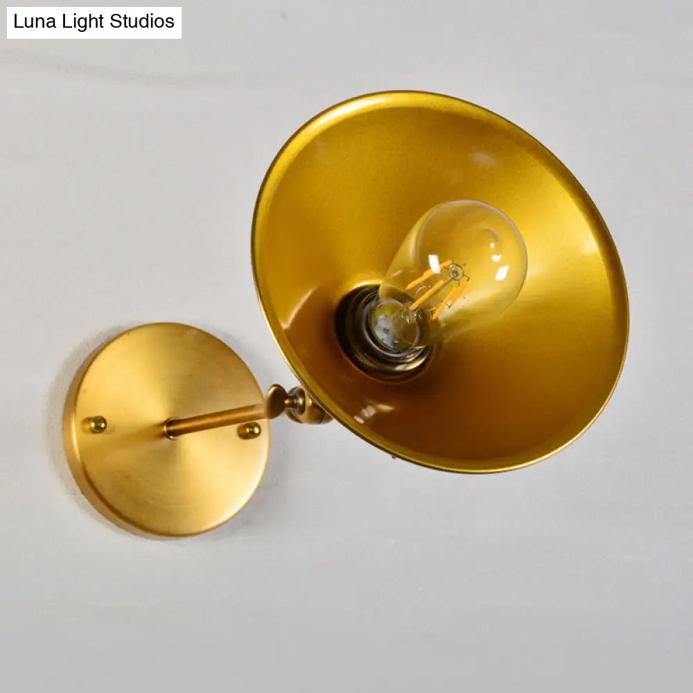 Industrial Gold Wall Lamp with Conical Pivot Shade for Bedside Reading -  - DINIBLO 