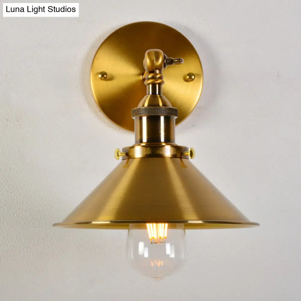 Industrial Gold Wall Lamp with Conical Pivot Shade for Bedside Reading -  - DINIBLO 