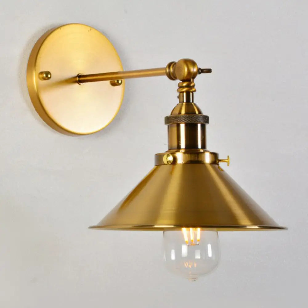 Industrial Gold Wall Lamp with Conical Pivot Shade for Bedside Reading -  - DINIBLO 