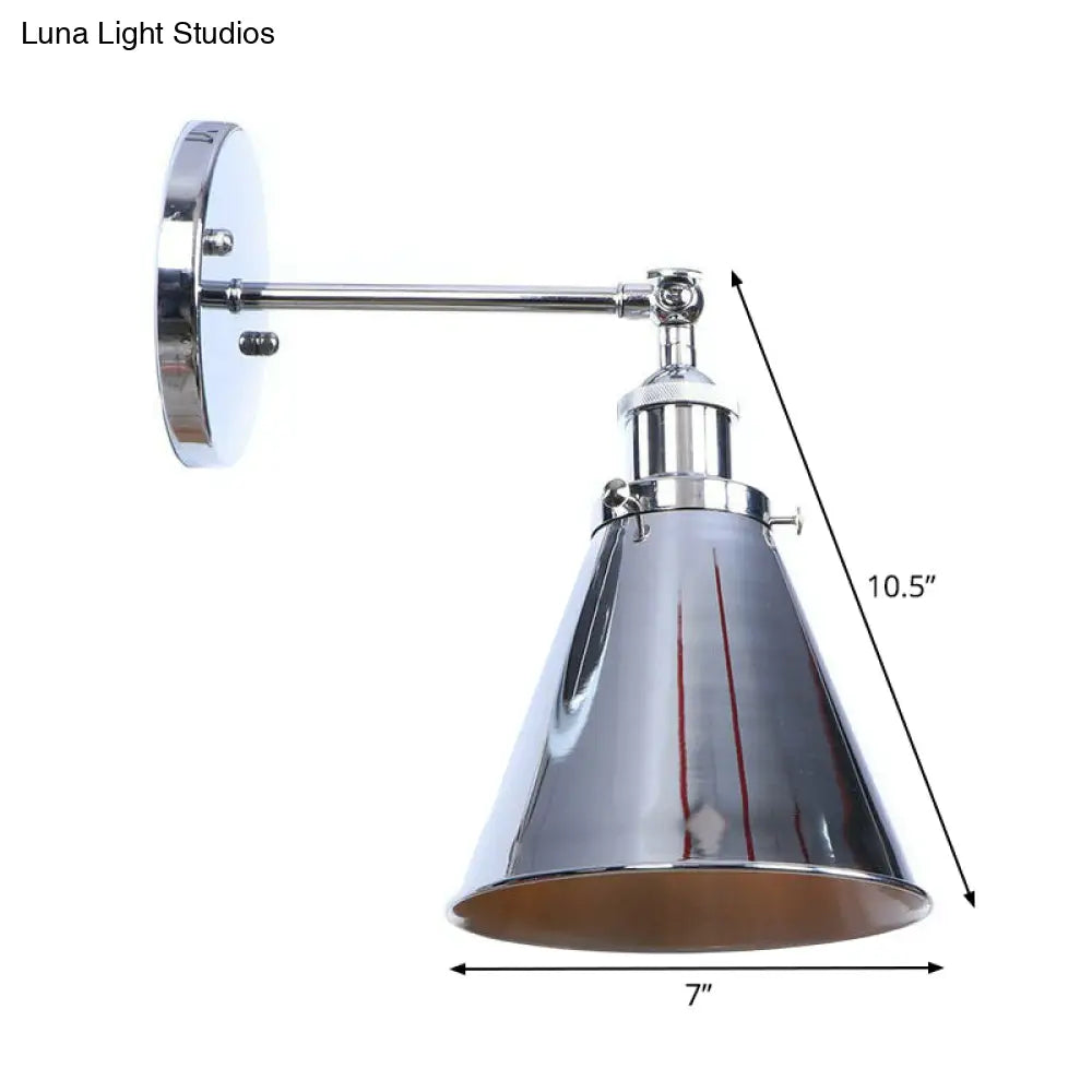 Industrial Iron Swivel Wall Lamp with Chrome Finish - 1-Light Cone/Saucer/Shadeless Design for Reading -  - DINIBLO 