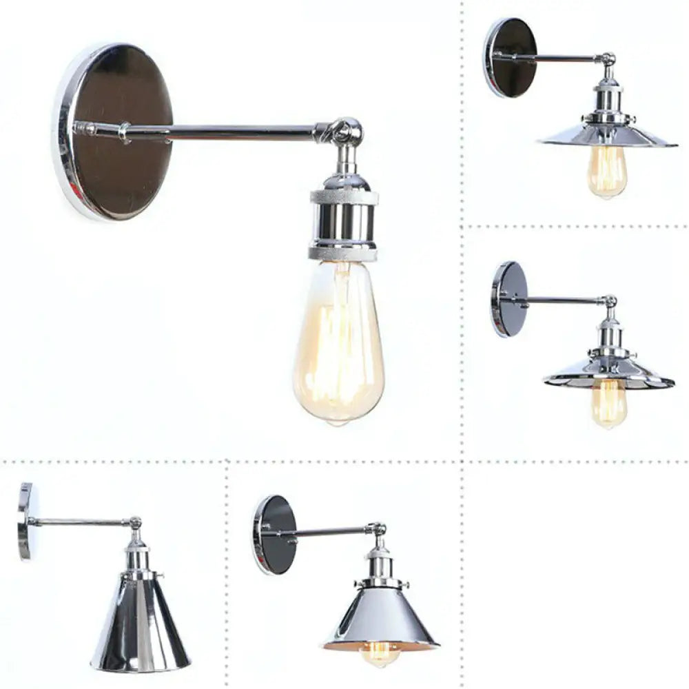 Industrial Iron Swivel Wall Lamp with Chrome Finish - 1-Light Cone/Saucer/Shadeless Design for Reading -  - DINIBLO 