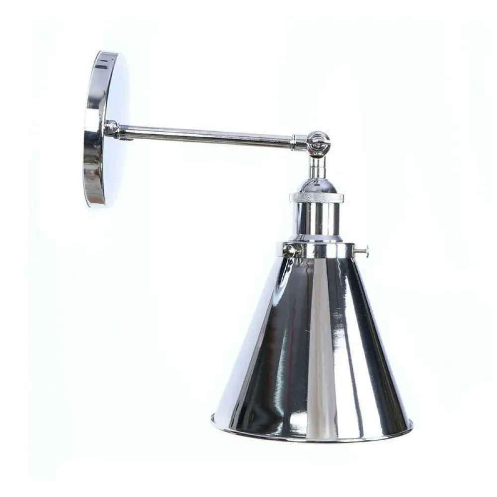 Industrial Iron Swivel Wall Lamp with Chrome Finish - 1-Light Cone/Saucer/Shadeless Design for Reading -  - DINIBLO 