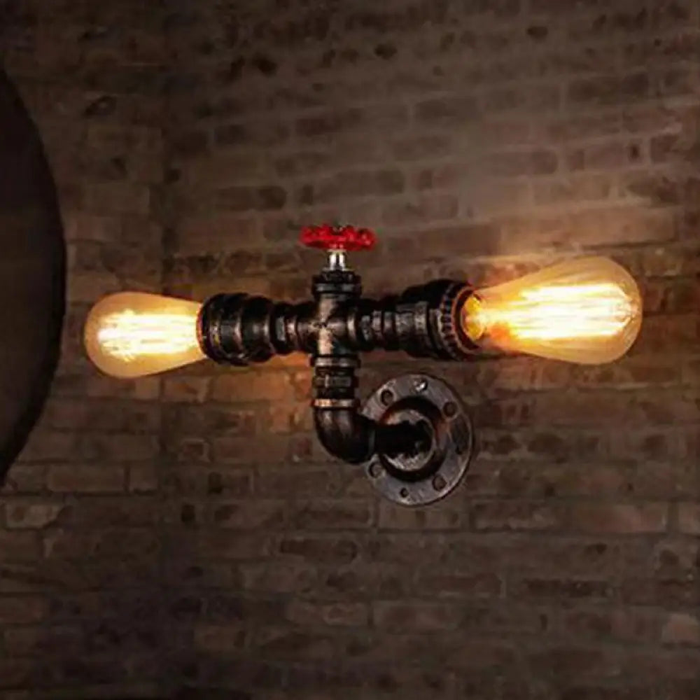 Industrial Iron Wall Mounted Lamp with Water Pipe Head - 2-Light Industrial Wall Lighting for Bistro -  - DINIBLO 