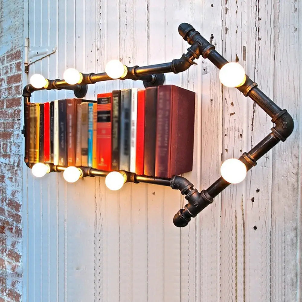 Industrial Iron Wall Sconce with Black/Copper Arrow Design & 8 Lights – Living Room Book Rack Wall Light -  - DINIBLO 