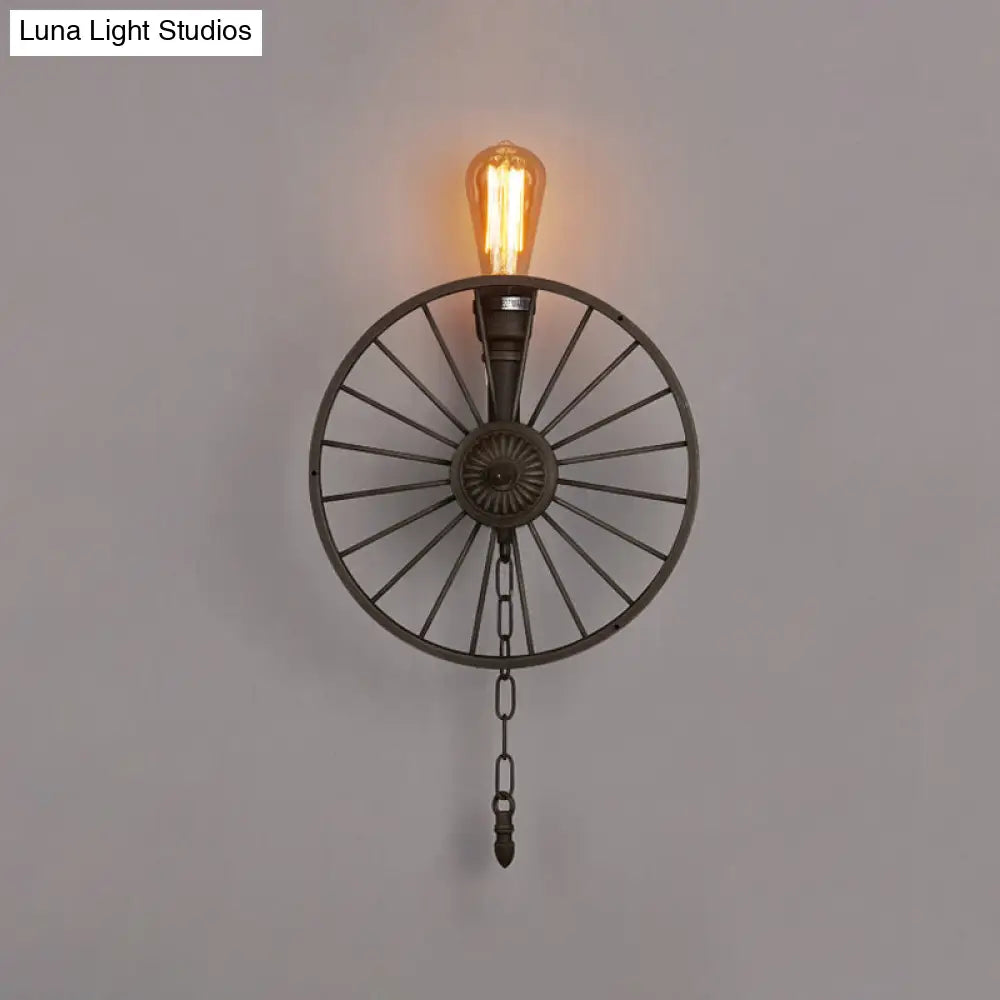 Industrial Iron Wheel Wall Mounted Sconce with Chain and Pipe - Black 1/4/5-Bulb Wall Light -  - DINIBLO 