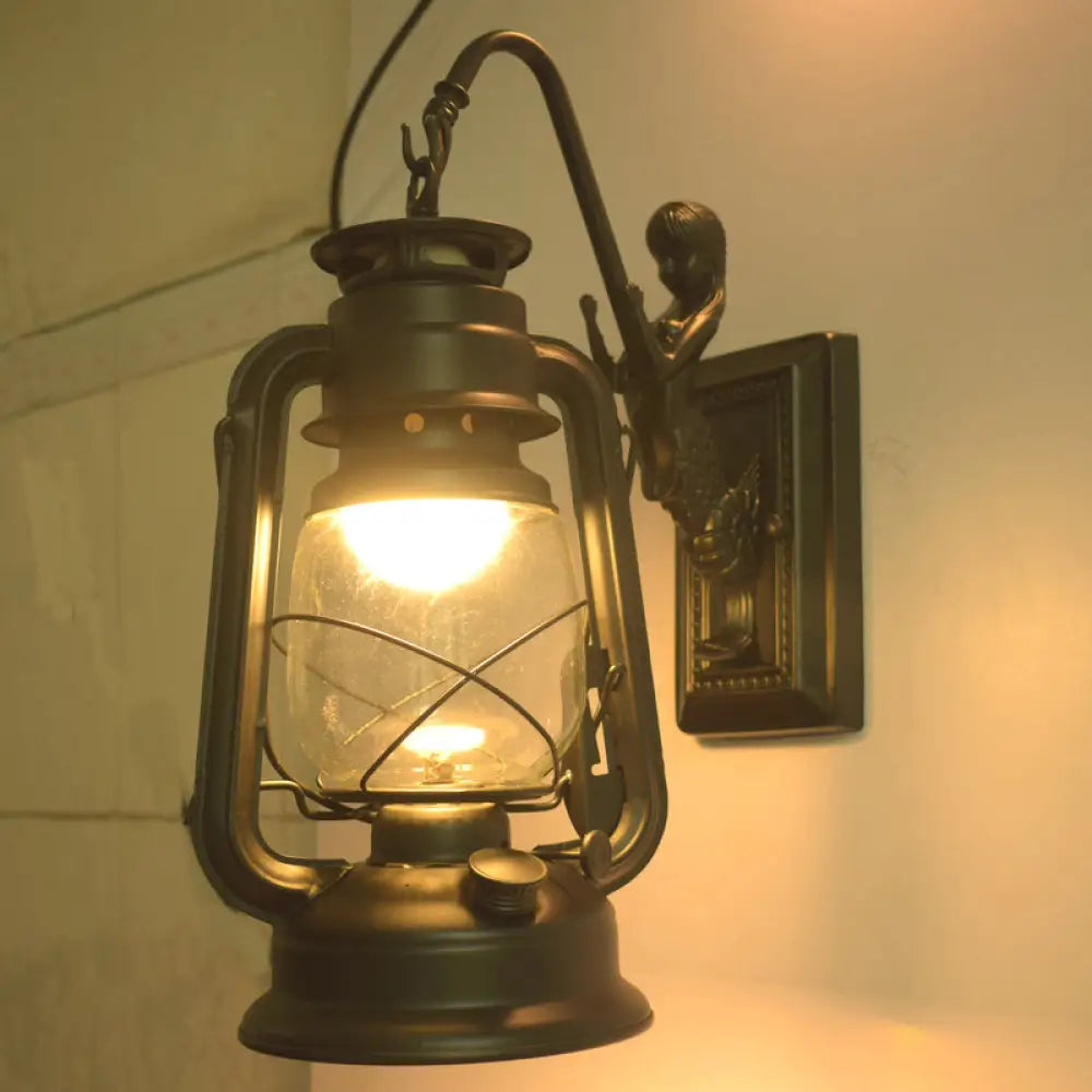 Industrial Kerosene Wall Lamp with Clear Glass and Mermaid Arm Pull Chain Sconce -  - DINIBLO 