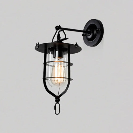 Industrial Metal Wire Cage Wall Sconce with Clear Glass Shade - Black Single Wall Light Fixture -  - DINIBLO 