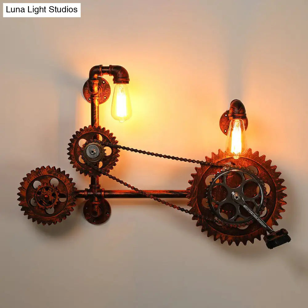 Industrial Pipe Wall Mount Light with Wrought Iron Sconce - 2 Head Rustic Lighting -  - DINIBLO 