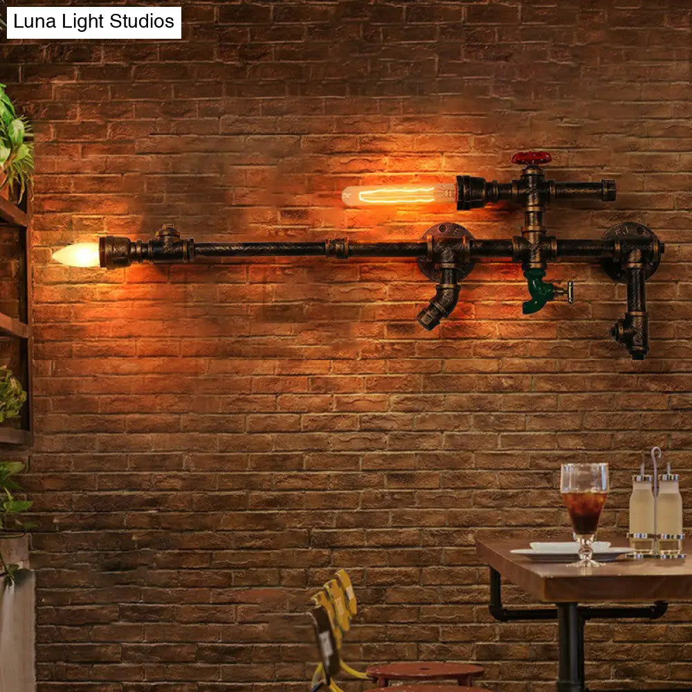 Industrial Pipe Wall Mount Light with Wrought Iron Sconce - 2 Head Rustic Lighting -  - DINIBLO 