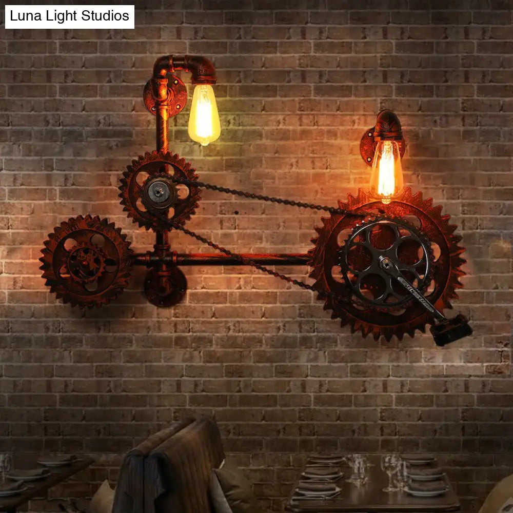 Industrial Pipe Wall Mount Light with Wrought Iron Sconce - 2 Head Rustic Lighting -  - DINIBLO 