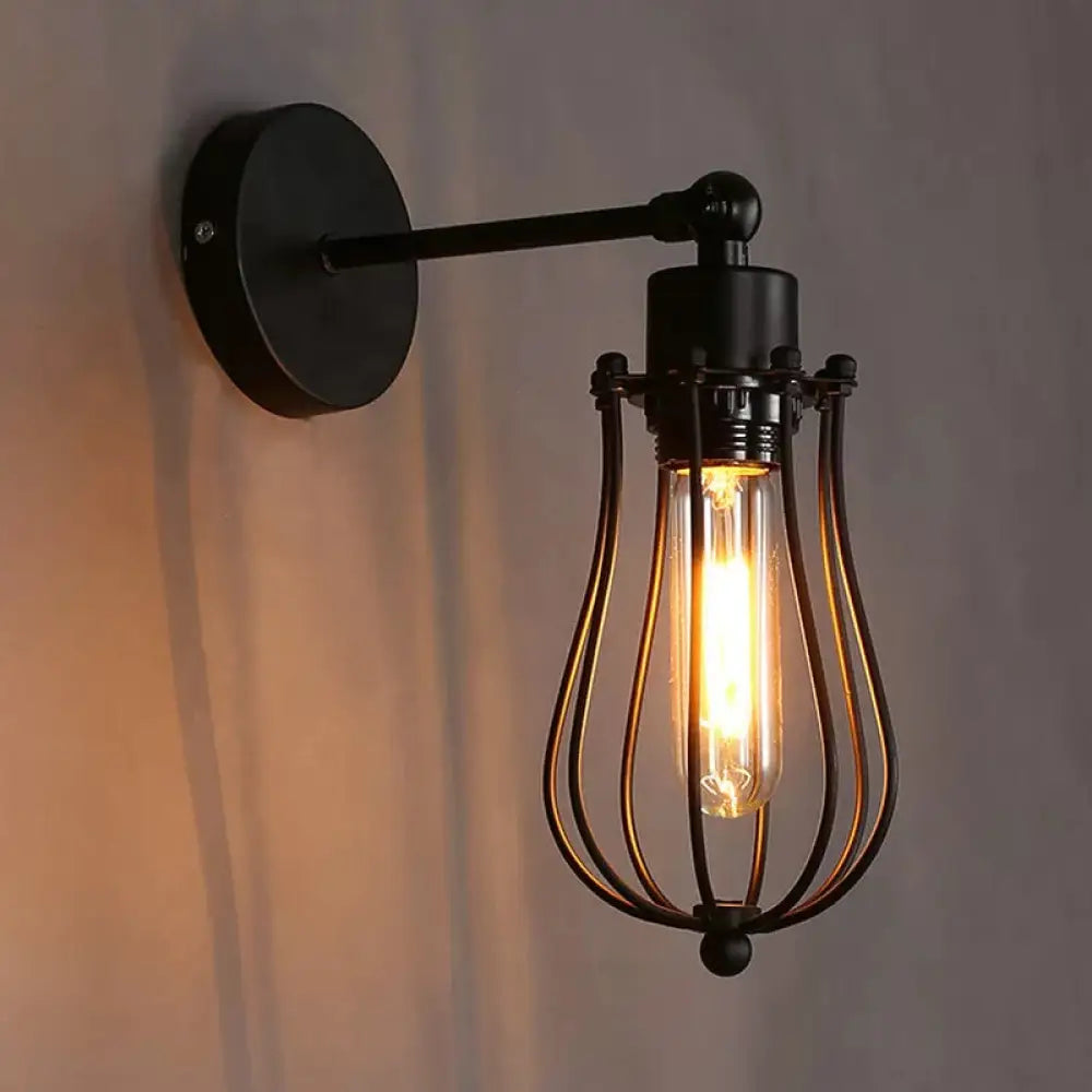 Industrial Rotating Wall Mount Reading Light in Black - Bulb-Shaped Iron Lamp for Living Room -  - DINIBLO 