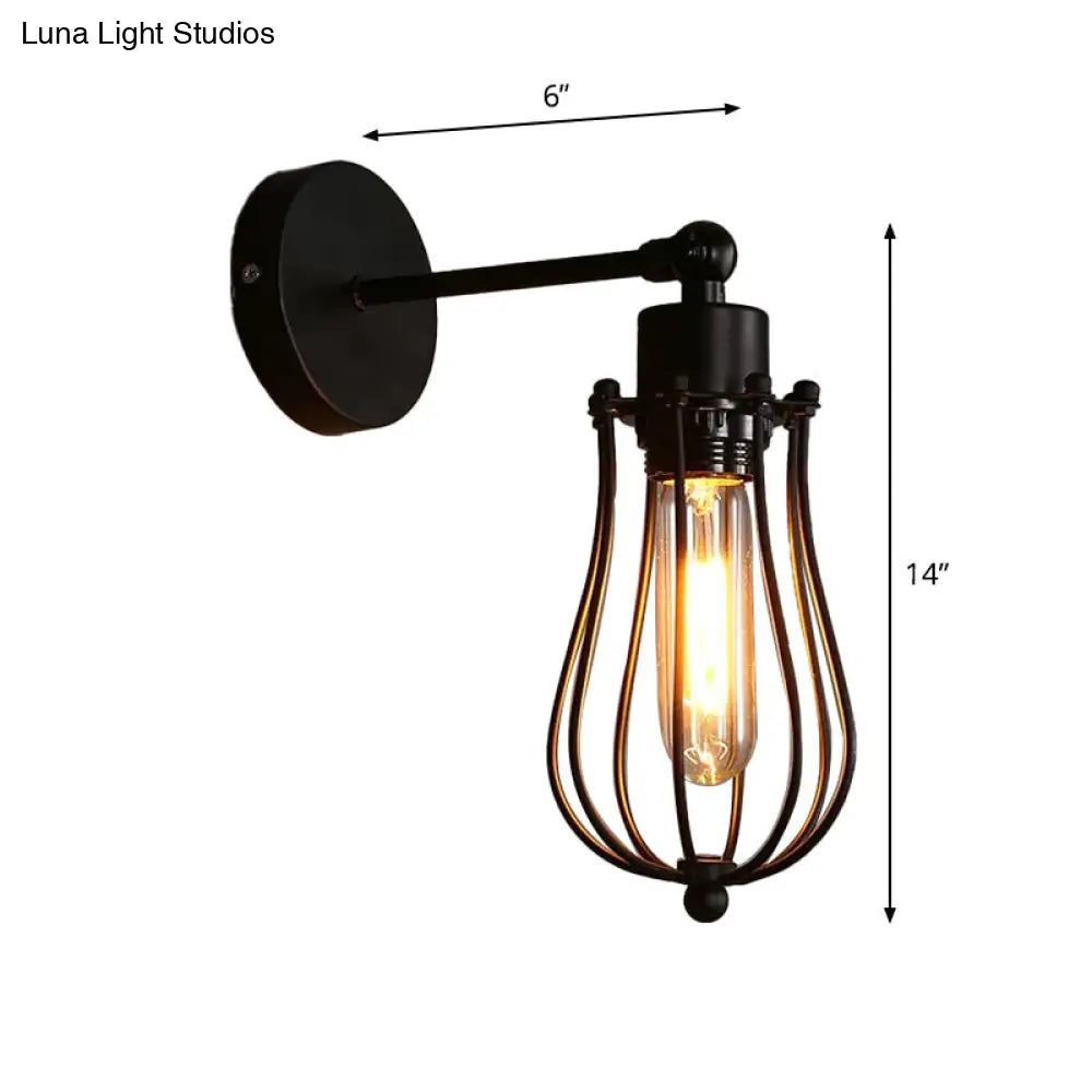 Industrial Rotating Wall Mount Reading Light in Black - Bulb-Shaped Iron Lamp for Living Room -  - DINIBLO 