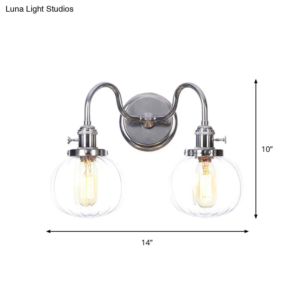 Industrial Style Chrome Wall Sconce with Clear Glass Globe/Cone, Wavy Arm - 2 Light Kit for Corridor -  - DINIBLO 