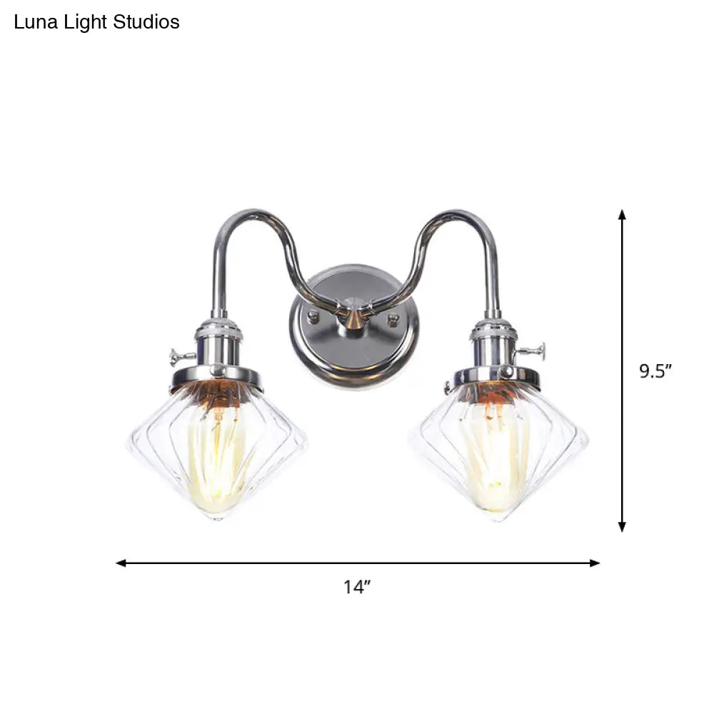 Industrial Style Chrome Wall Sconce with Clear Glass Globe/Cone, Wavy Arm - 2 Light Kit for Corridor -  - DINIBLO 