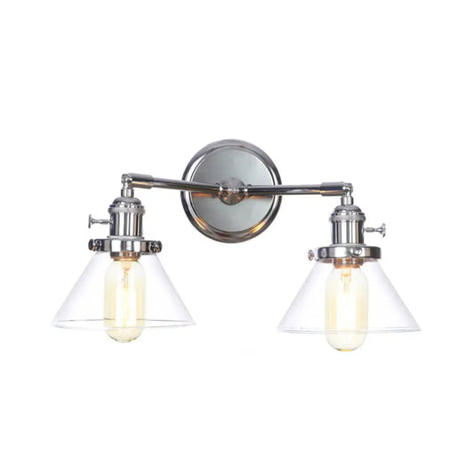 Industrial Style Chrome Wall Sconce with Clear Glass Globe/Cone, Wavy Arm - 2 Light Kit for Corridor -  - DINIBLO 