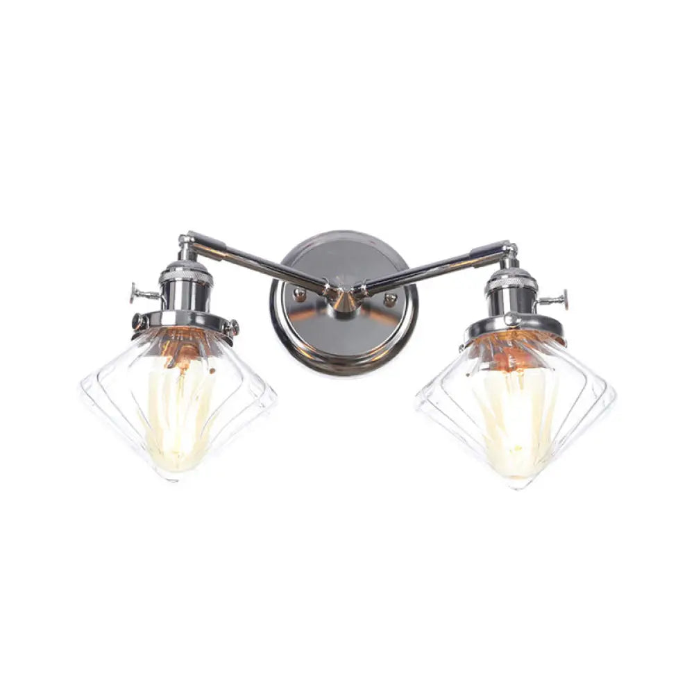 Industrial Style Chrome Wall Sconce with Clear Glass Globe/Cone, Wavy Arm - 2 Light Kit for Corridor -  - DINIBLO 