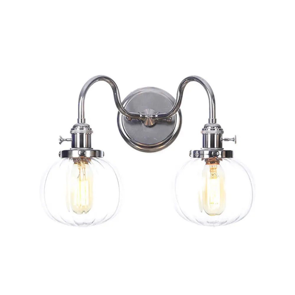 Industrial Style Chrome Wall Sconce with Clear Glass Globe/Cone, Wavy Arm - 2 Light Kit for Corridor -  - DINIBLO 