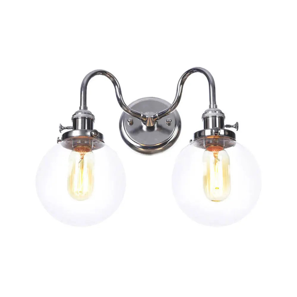 Industrial Style Chrome Wall Sconce with Clear Glass Globe/Cone, Wavy Arm - 2 Light Kit for Corridor -  - DINIBLO 